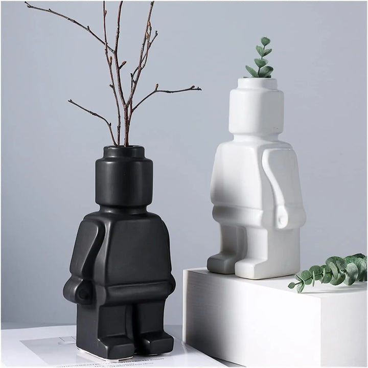 "Moderne weiße keramische Lego-Vase, minimalistisch, ideal für stilvolle Wohn- und Bürodeko, kreative Note, langlebig."