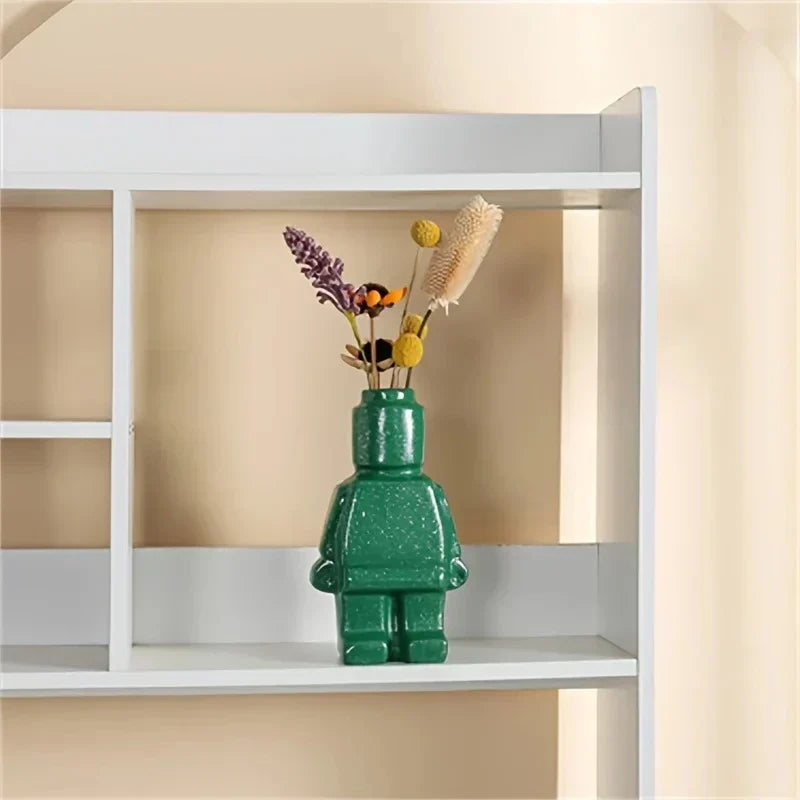 "Moderne weiße keramische Lego-Vase, minimalistisch, ideal für stilvolle Wohn- und Bürodeko, kreative Note, langlebig."