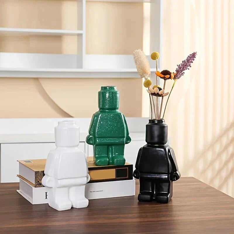 "Moderne weiße keramische Lego-Vase, minimalistisch, ideal für stilvolle Wohn- und Bürodeko, kreative Note, langlebig."