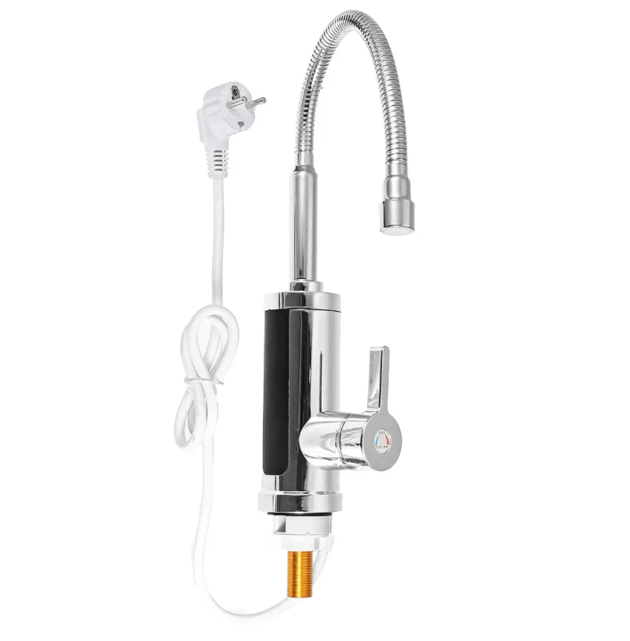 "Moderner 3000W elektrischer Warmwasserhahn mit flexiblem Schwenkarm, schnell und effizient für die Küchenanwendung."