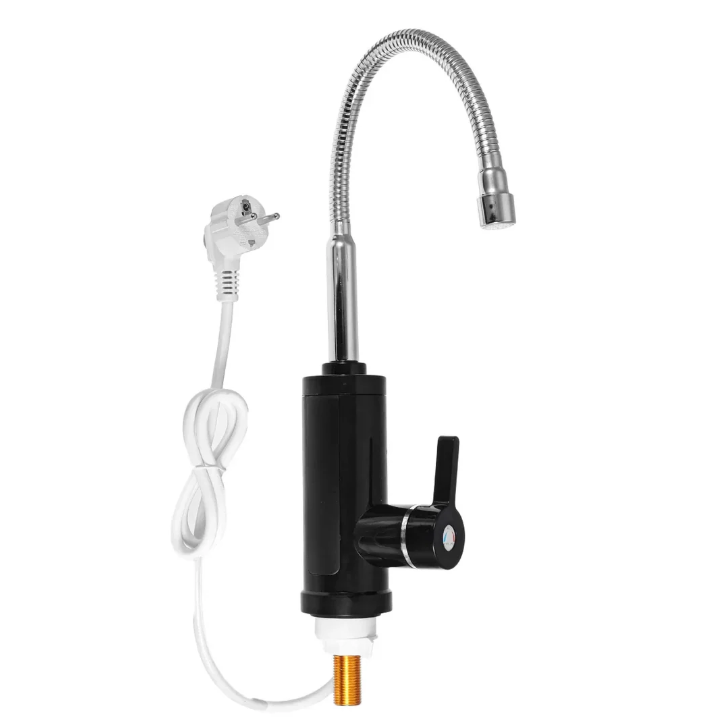 "Moderner 3000W elektrischer Warmwasserhahn mit flexiblem Schwenkarm, schnell und effizient für die Küchenanwendung."