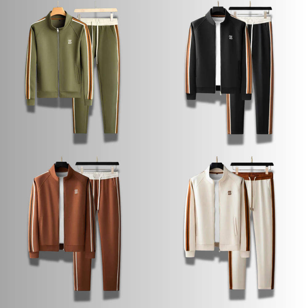 Moderner Herren Jogginganzug, atmungsaktiv, in Grau mit Kapuze und Taschen, ideal für Sport und Freizeit.