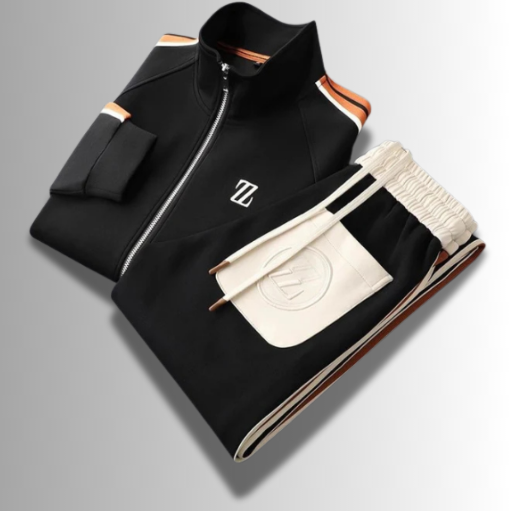 Moderner Herren Jogginganzug, atmungsaktiv, in Grau mit Kapuze und Taschen, ideal für Sport und Freizeit.