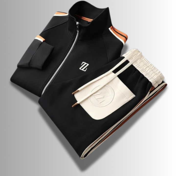 Moderner Herren Jogginganzug, atmungsaktiv, in Grau mit Kapuze und Taschen, ideal für Sport und Freizeit.