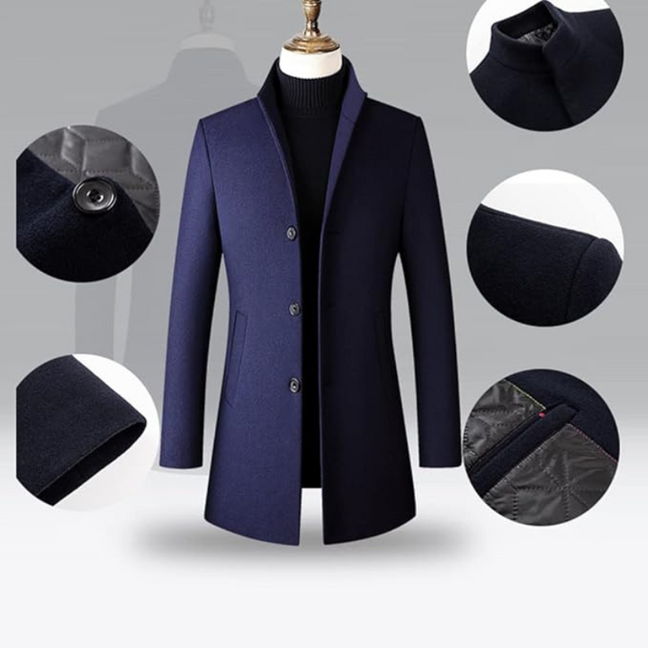 Moderner Herrenmantel für Herbst/Winter, eleganter Schnitt, wärmendes Innenfutter, längerer Schutz, vielseitig kombinierbar.