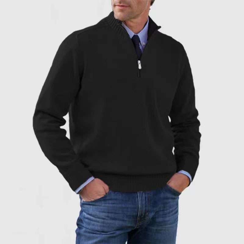 "Moderner Herrenpullover mit halbem Reißverschluss, weiches Material, ideal für kühle Tage und vielseitig kombinierbar."