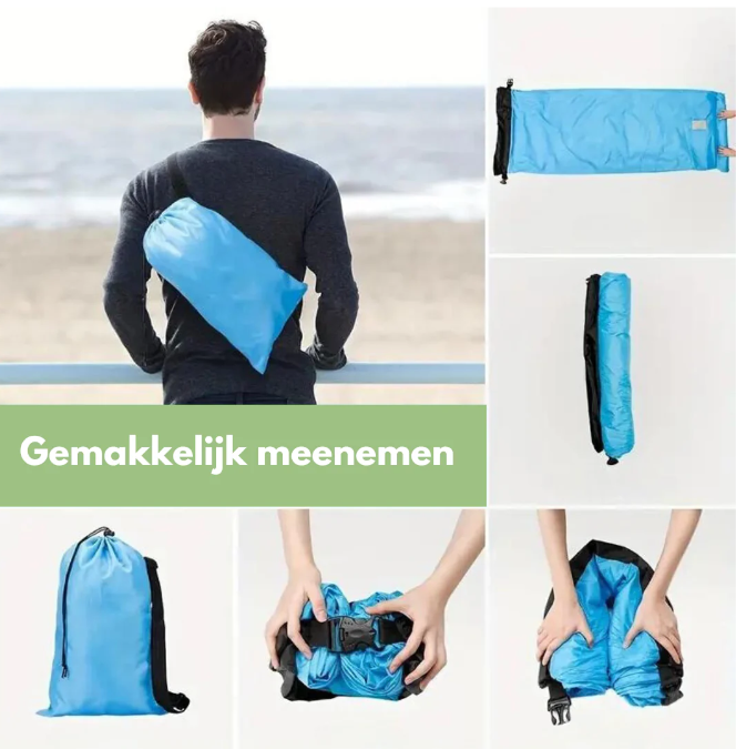 "Moderner, luftgefüllter Liegesessel, leicht zu transportieren, ideal für Strand und Outdoor-Abenteuer."