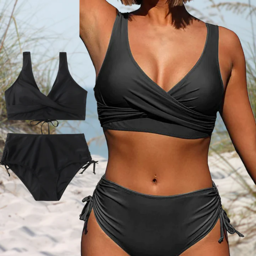 "Modisches Damen-Bikini-Set in leuchtenden Farben, zweiteilig, ideal für Strand oder Pool, figurumspielender Schnitt."