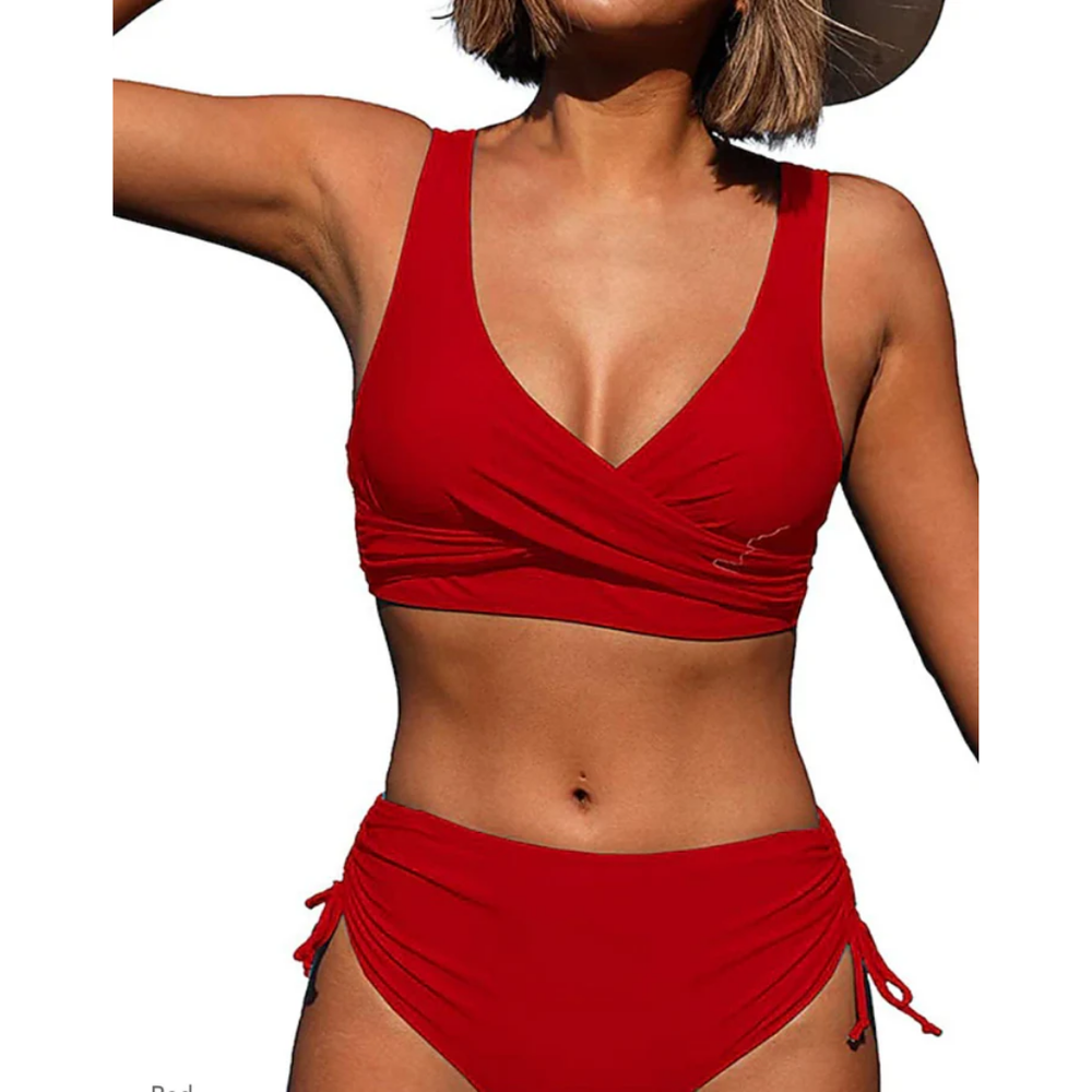 "Modisches Damen-Bikini-Set in leuchtenden Farben, zweiteilig, ideal für Strand oder Pool, figurumspielender Schnitt."