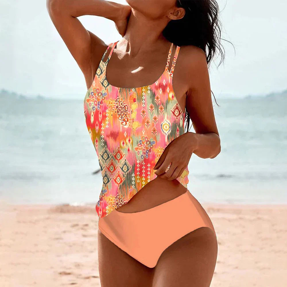 Modisches Lina Badeanzug-Set mit UV-Schutz, lebendige Farben und exotische Muster, ideal für stilvolle Strandtage.