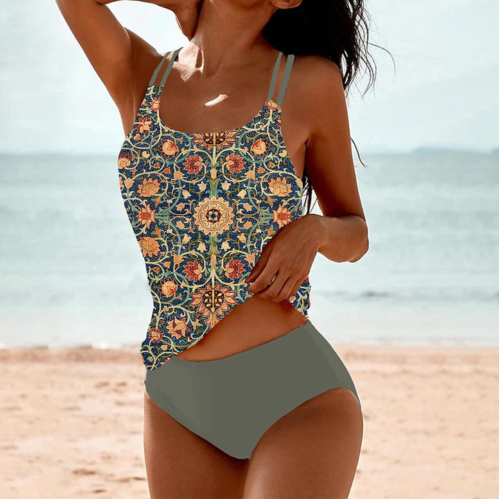 Modisches Lina Badeanzug-Set mit UV-Schutz, lebendige Farben und exotische Muster, ideal für stilvolle Strandtage.