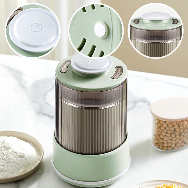 Multifunktionale Getreidemühle, Edelstahlinnenraum, großes Fassungsvermögen, elegantes Design, ideales Küchengerät.