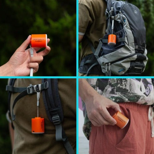 "Multifunktionale tragbare Luftpumpe, kompakt, wasserfest, mit Vakuumpumpe und Taschenlampe für Outdoor-Aktivitäten."