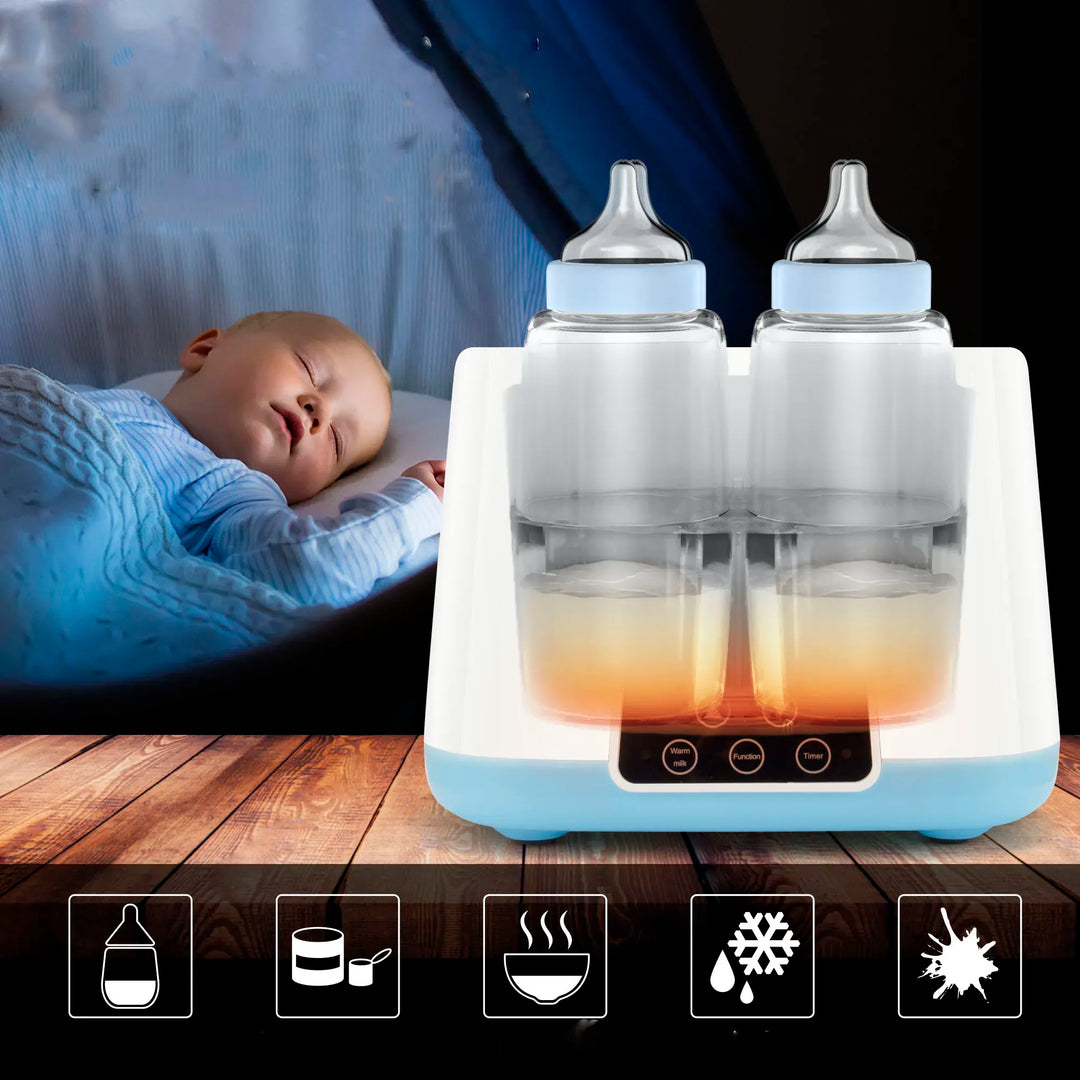 "Multifunktionaler Babyflaschenwärmer mit LED-Anzeige, ideal zum Erwärmen, Abtauen und Sterilisieren in modernem Design."