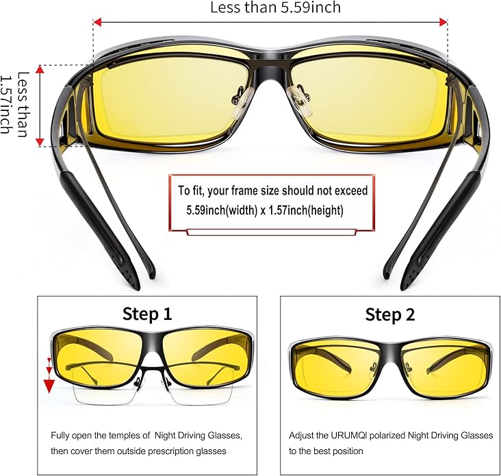 "Nachtfahrbrille polarisiert, gelb getönte Gläser, unisex Design, reduziert Blendung, verbessert Nachtsicht."