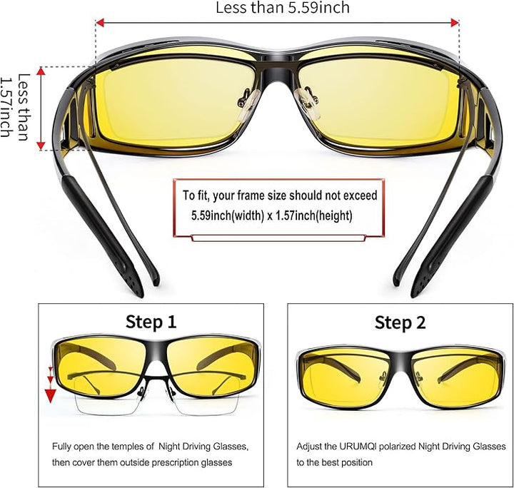 "Nachtfahrbrille polarisiert, gelb getönte Gläser, unisex Design, reduziert Blendung, verbessert Nachtsicht."
