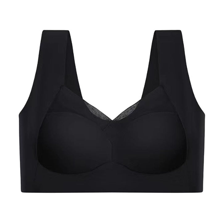 "Nahtloser Damen-Sport-BH, Schwarz, komfortabel, unterstützend, atmungsaktiv, perfekt für Sport und Alltag, Vorderansicht"