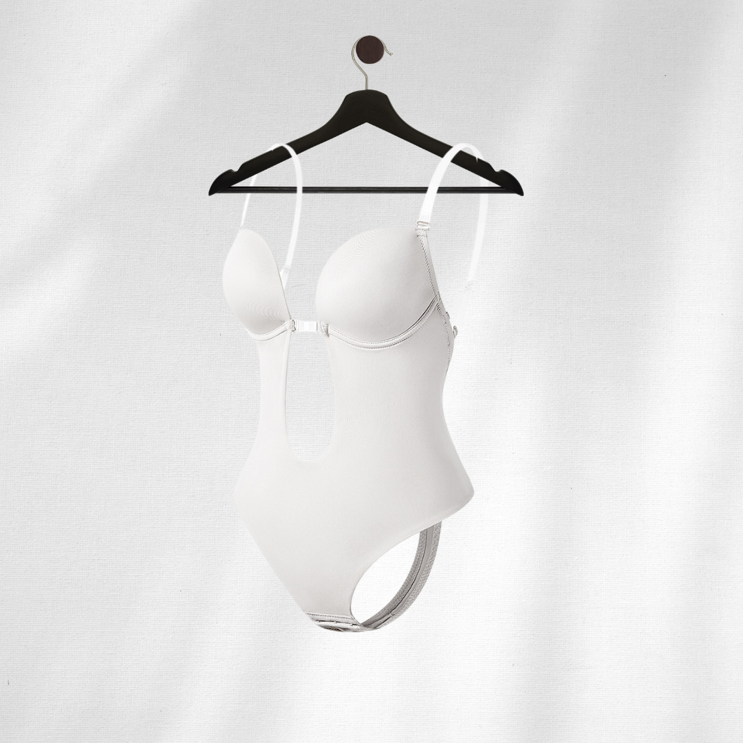 Nahtloser Shapewear BH für Damen, rückenfrei, in Schwarz; ideal für tiefe Ausschnitte, betont Kurven, hoher Komfort.