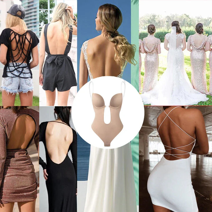 Nahtloser Shapewear BH für Damen, rückenfrei, in Schwarz; ideal für tiefe Ausschnitte, betont Kurven, hoher Komfort.
