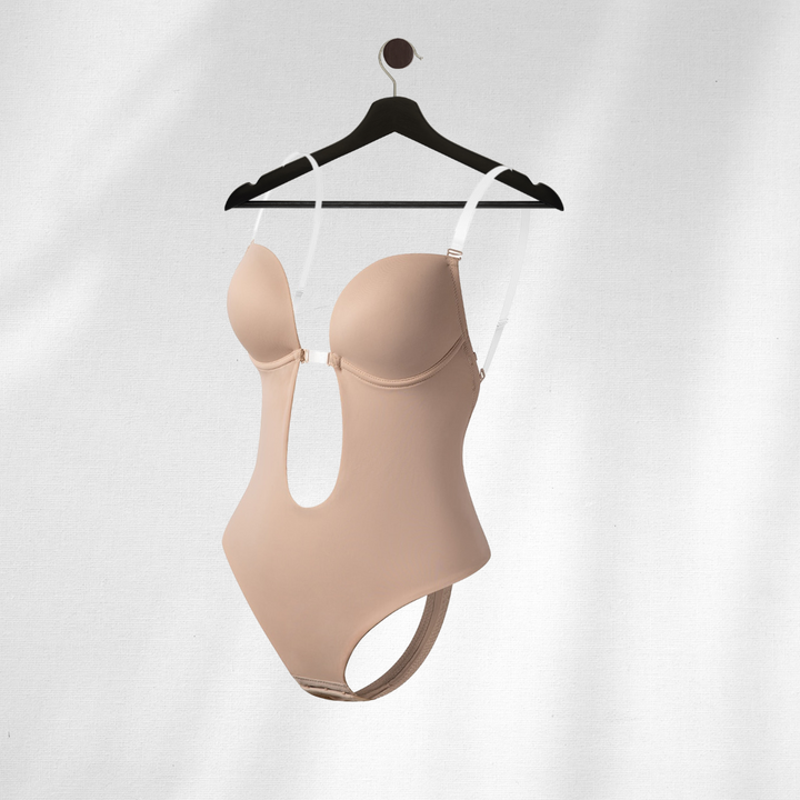 Nahtloser Shapewear BH für Damen, rückenfrei, in Schwarz; ideal für tiefe Ausschnitte, betont Kurven, hoher Komfort.