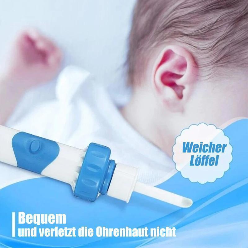 "Ohrenschmalzentferner Staubsauger mit sanfter Vibration, kompakt und sicher aus BPA-freiem Kunststoff, für alle Ohren."