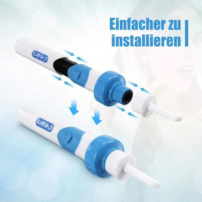 "Ohrenschmalzentferner Staubsauger mit sanfter Vibration, kompakt und sicher aus BPA-freiem Kunststoff, für alle Ohren."