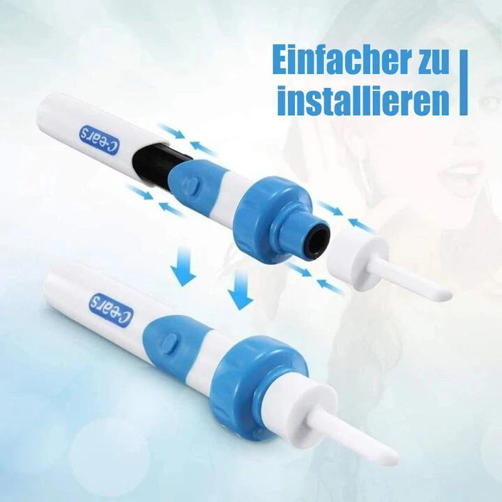 "Ohrenschmalzentferner Staubsauger mit sanfter Vibration, kompakt und sicher aus BPA-freiem Kunststoff, für alle Ohren."