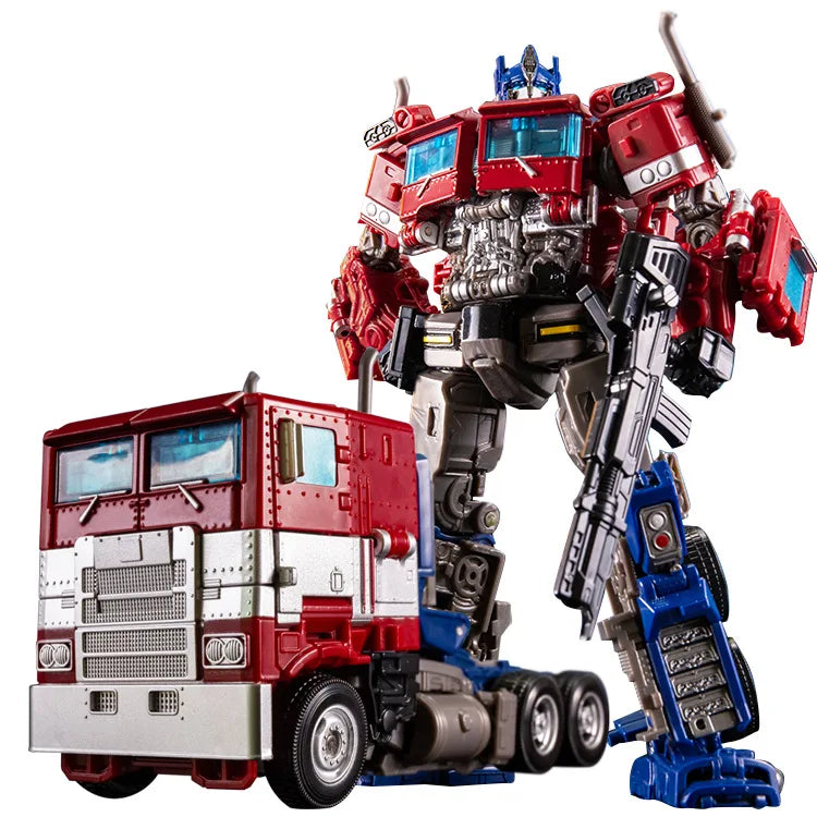 "Optimus Prime Actionfigur, 18 cm, verwandelt sich in Roboterauto, detailreiches Design, Sammlerstück für Transformers-Fans."