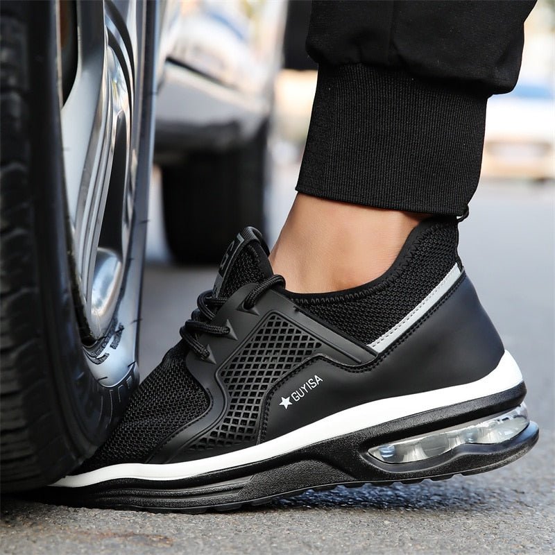 Orthopädische Damen-Arbeitsschuhe mit Stahlkappe, robustes Design, rutschfeste Sohle und gepolsterte Einlegesohle.