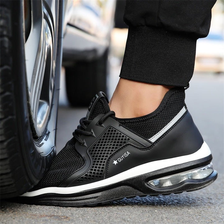 Orthopädische Damen-Arbeitsschuhe mit Stahlkappe, robustes Design, rutschfeste Sohle und gepolsterte Einlegesohle.