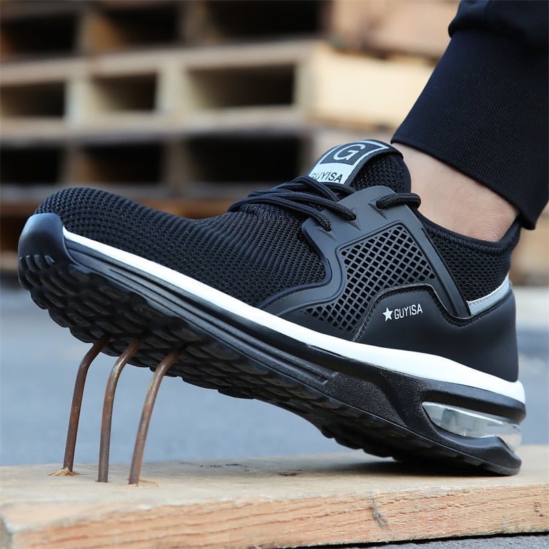 Orthopädische Damen-Arbeitsschuhe mit Stahlkappe, robustes Design, rutschfeste Sohle und gepolsterte Einlegesohle.