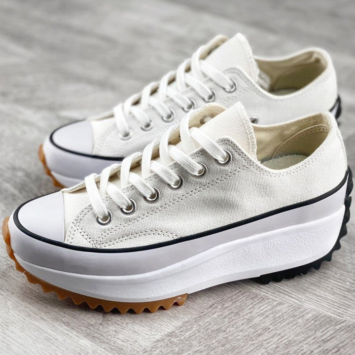 "Orthopädische Damen Plattform Sneaker, weiß, stilvoll mit erhöhtem Design und robuster Sohle für Komfort und Mode"