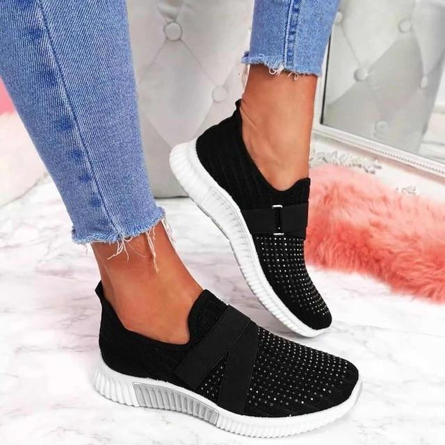 Orthopädische Damen-Sneakers mit Glitzerdetails, atmungsaktiv, komfortabel, modisch, ideal für Sport und Freizeit.