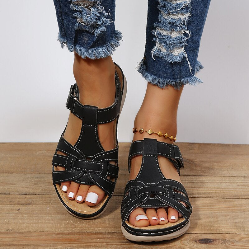 Orthopädische Damen-Wandersandalen, Plattform, ergonomisches Design, rutschfeste Sohle, verstellbare Klettverschlüsse.