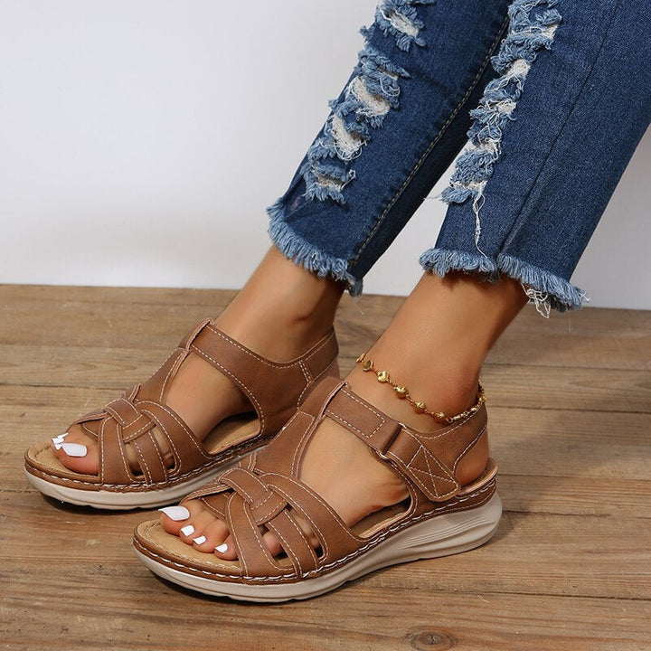 Orthopädische Damen-Wandersandalen, Plattform, ergonomisches Design, rutschfeste Sohle, verstellbare Klettverschlüsse.