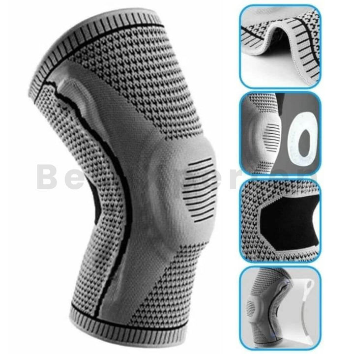 "Orthopädische Kompressions-Kniestütze; schwarz mit blauem Design, bietet Gelenkunterstützung und Entlastung bei Kniebeschwer