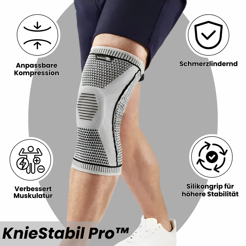 "Orthopädische Kompressions-Kniestütze; schwarz mit blauem Design, bietet Gelenkunterstützung und Entlastung bei Kniebeschwer