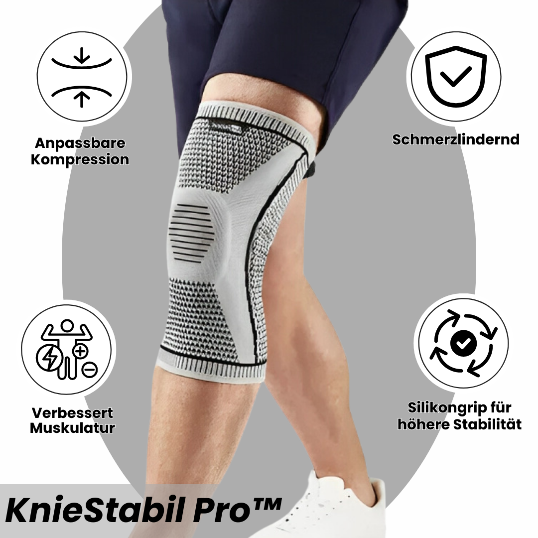 "Orthopädische Kompressions-Kniestütze; schwarz mit blauem Design, bietet Gelenkunterstützung und Entlastung bei Kniebeschwer