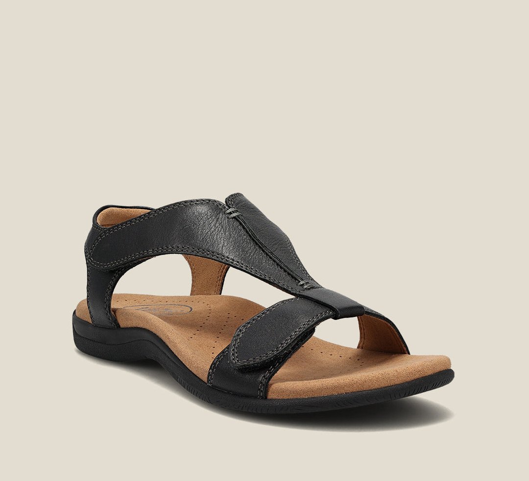 Orthopädische Sandalen für Damen, T-Riemen-Design in Beige, Blau, Gelb, Grau, Orange, Schwarz mit Memory-Schaum-Sohle.