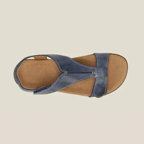 Orthopädische Sandalen für Damen, T-Riemen-Design in Beige, Blau, Gelb, Grau, Orange, Schwarz mit Memory-Schaum-Sohle.
