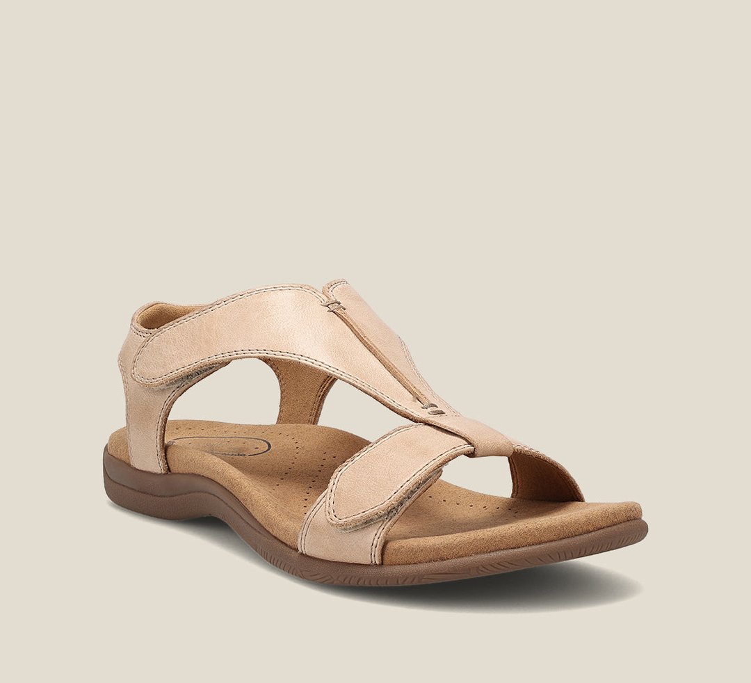 Orthopädische Sandalen für Damen, T-Riemen-Design in Beige, Blau, Gelb, Grau, Orange, Schwarz mit Memory-Schaum-Sohle.
