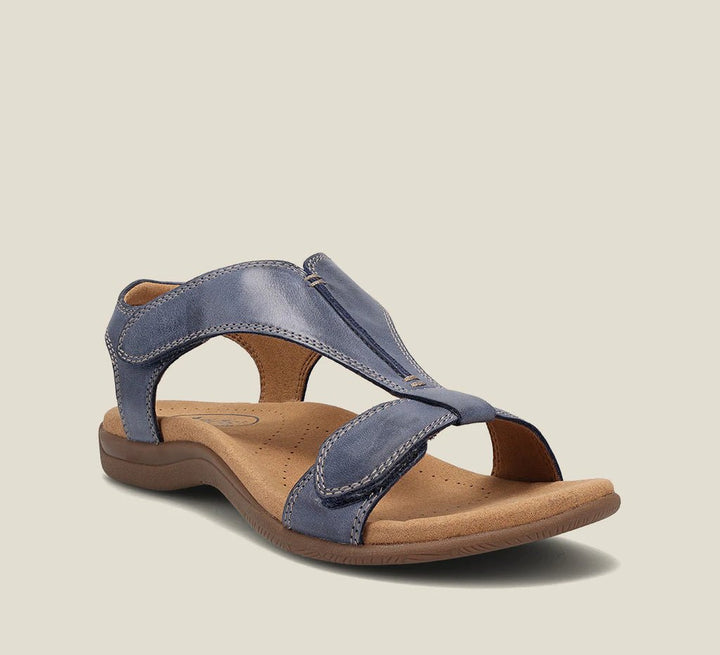 Orthopädische Sandalen für Damen, T-Riemen-Design in Beige, Blau, Gelb, Grau, Orange, Schwarz mit Memory-Schaum-Sohle.