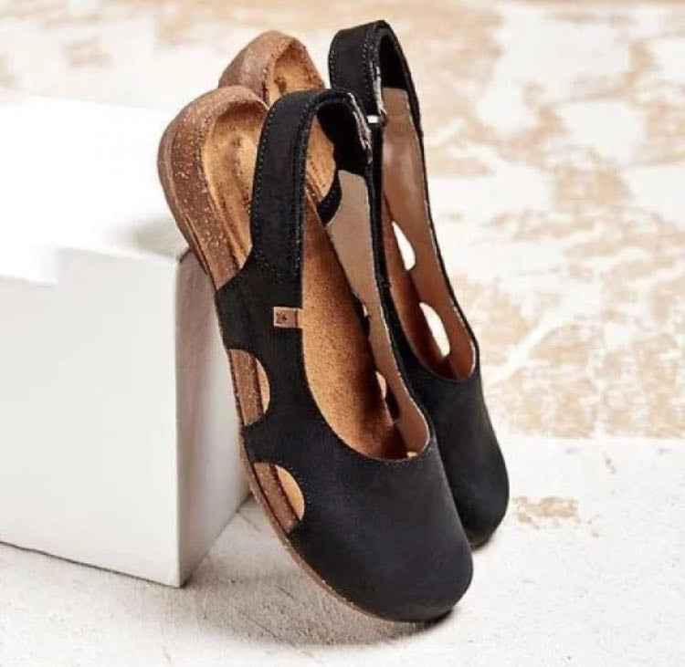 Orthopädische Sandalen für Damen, verstellbare Schnallen, leichte PU-Sohle, schwarz, ideal für Komfort und Stil.