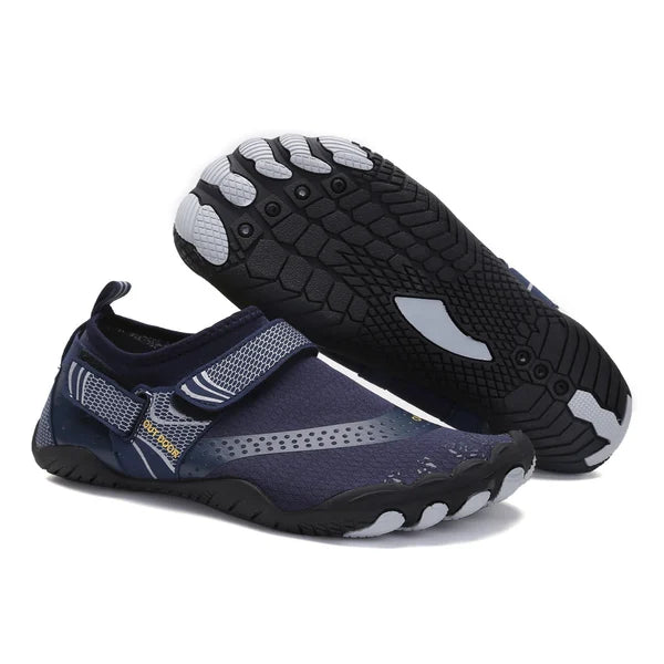 "Orthopädische wasserdichte Barfußschuhe für Damen, Komfort & Stabilität, in Blau, ideal für Outdoor-Aktivitäten."