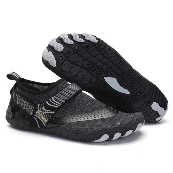 "Orthopädische wasserdichte Barfußschuhe für Damen, Komfort & Stabilität, in Blau, ideal für Outdoor-Aktivitäten."