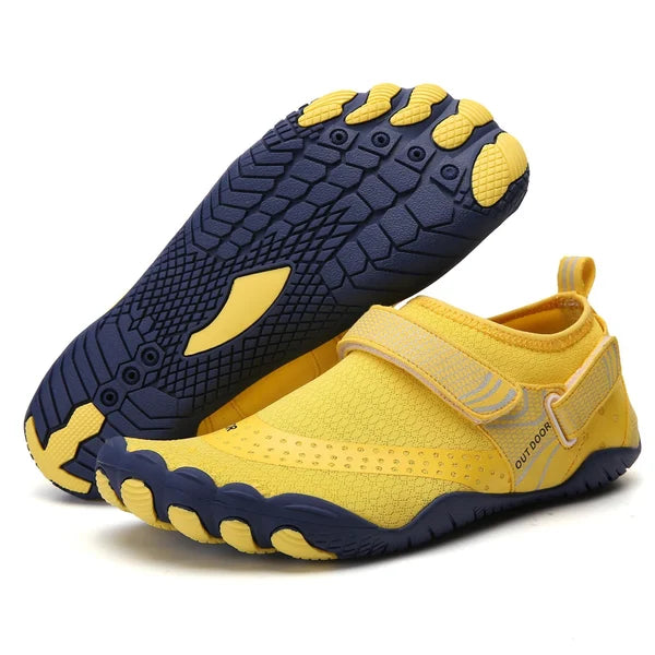 "Orthopädische wasserdichte Barfußschuhe für Damen, Komfort & Stabilität, in Blau, ideal für Outdoor-Aktivitäten."