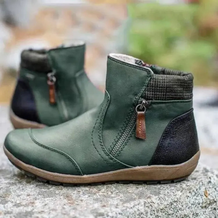 Orthopädische, wasserdichte Damenstiefel, braun, mit rutschfester Sohle und elegantem Design für Komfort und Stil.