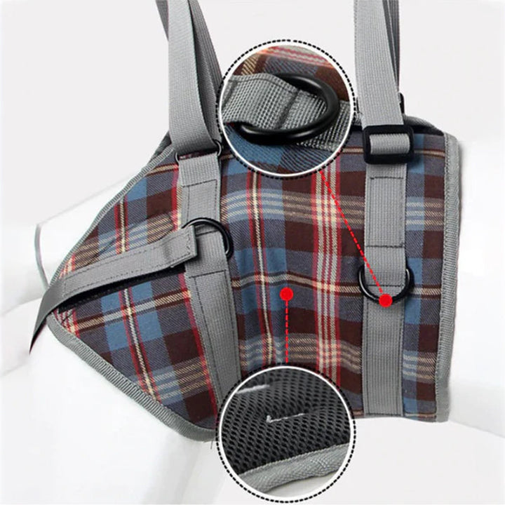 "Orthopädischer Hundegurt mit Verstellbaren Gurten für Unterstützung der Hinterbeine, ergonomisches Design für Stabilität."