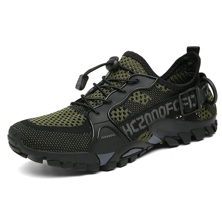 "Orthopädischer Wanderschuh Damen in Camouflage, gepolsterte Einlegesohle, rutschfeste Sohle, atmungsaktiv, seitliche Ansicht