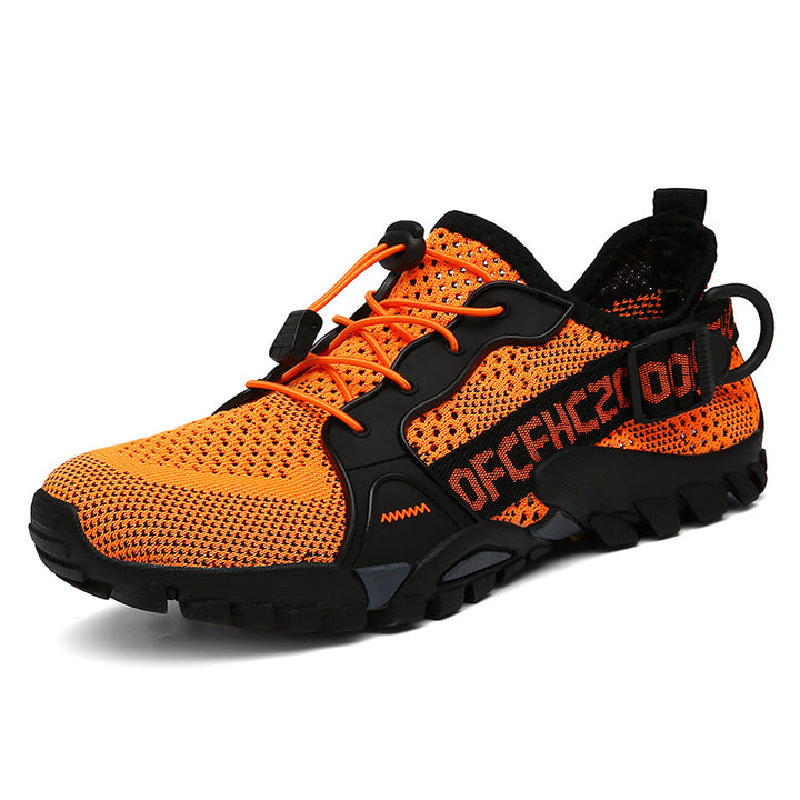 "Orthopädischer Wanderschuh Damen in Camouflage, gepolsterte Einlegesohle, rutschfeste Sohle, atmungsaktiv, seitliche Ansicht